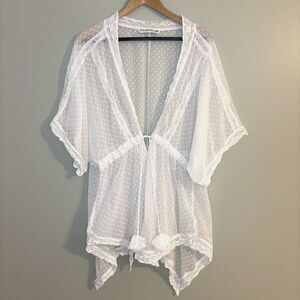 Abercrombie & Fitch White Sheer Lace Polka Dot Kimono Robe Swim Coverup Size OS